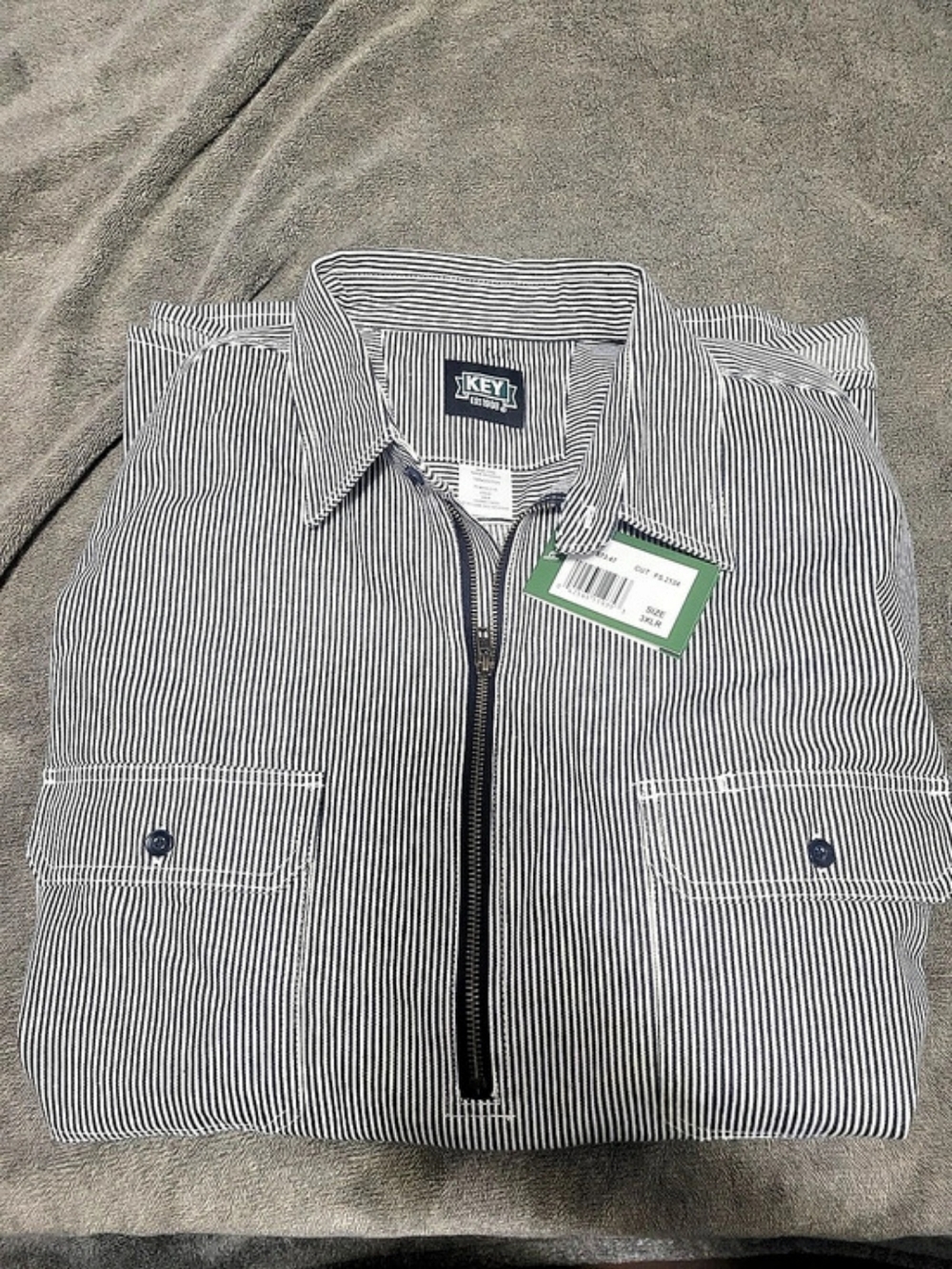 KEY Apparel Bib Overall Shirt Striped Pullover Shirt in Gray & White 3XLR NWT
